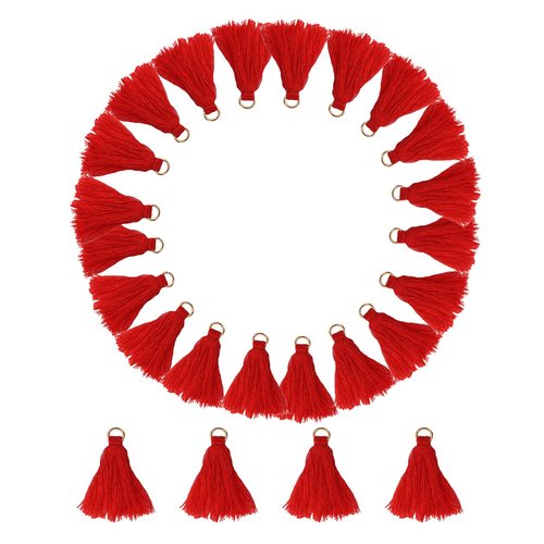 MSCFTFB 100 Pieces Mini Tassels Mala Tassel Kit with Jump Rings for Earring Necklace Jewelry Making Garland Keychain Charms Crafts Decorations(Red)