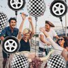 12 Pieces Black and White Checkered Balloons, Race Car Balloons Car Wheel Balloons Tire Balloons Aluminum Foil Checkered Flag Balloons for Racing Theme Birthday Party Decoration Supplies 18 Inch
