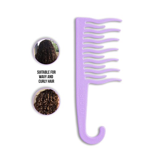 XO Curls Shower detangling hair comb, Wide tooth comb, Comb with hook for easy hanging in shower, Gentle on Scalp, Hair comb for with curly & wavy hair (Lavender)