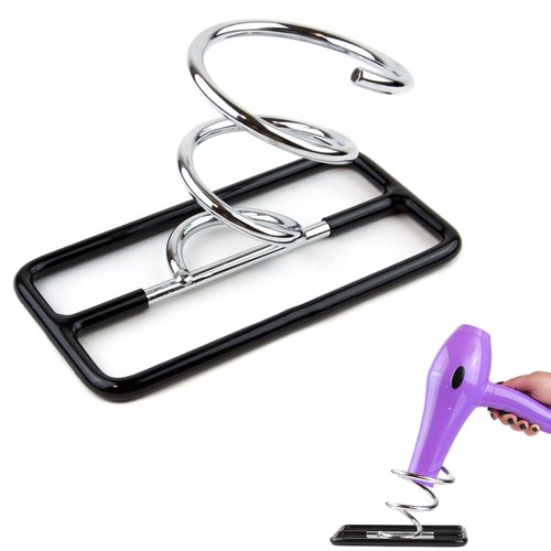 Hair Dryer Holder Countertop - Spiral Salon Blow Dryer Holder Stand (Silver/Black) - Hairdryer Holster - Hairdryer Holder for Bathroom - Hair Dryer Holster