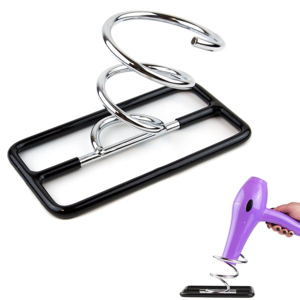 Hair Dryer Holder Countertop - Spiral Salon Blow Dryer Holder Stand (Silver/Black) - Hairdryer Holster - Hairdryer Holder for Bathroom - Hair Dryer Holster