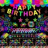 259 Pack Glow Party Supplies Glow Sticks Party Pack Glow Themed Party Hanging Decorations Birthday Party Decoration Tablecloth, Balloons, Sticks, Glasses and Headband for Kids Neon Party Decorations