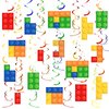 30 Pcs Building Blocks Party Favors Building Blocks Hanging Swirl Decoration Set 16 Pcs Building Block with Single Hanging Swirl and 14 Pcs Double Hanging Swirl for Building Block Theme Birthday Decor