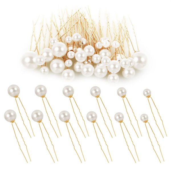 36 Pcs Wedding Pearl Hair Pins Bridal Pearl Rhinestone U Shape Barrette Wedding Hair Accessories, Pearl Bobby Hair Pins Clips for Brides Bridesmaid Women Girls