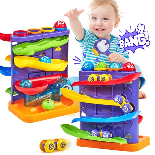 hahaland Toddler Toys for 1 Year Old Boy 2 in 1 Pound Ball Toy & Car Ramp Race Track Learning Early Developmental Montessori Toys for 1-Year-Old Valentines Birthday Gifts Easter Basket Stuffers
