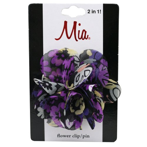 MIA® Barrette Flower Hair Clip, Black and Purple Colored Flower Hair Clips, Hair Pins, 2.75&quot;D
