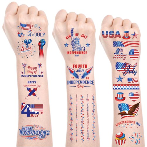 4th of July Decorations Temporary Tattoos Stickers Accessories Fourth of July Decorations Tattoo Supplies Temporary Tattoos Outfits for Women American Flag USA Fake Tattoos Accessories 140Pcs