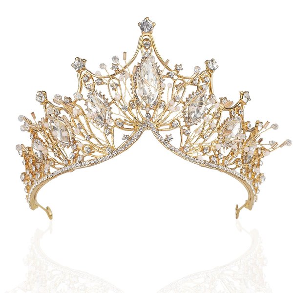Women Baroque Queen Crown, Gold Princess Tiaras and Crowns Wedding Tiara and Crown for Bride Crowns for Women Adult and Girls - Prom Birthday Halloween