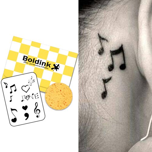 Boldink Semi-permanent tattoos, realistic fake tattoos, last 7-15 days, waterproof non-reflective temporary tattoo stickers, cruelty-free, uniquely designed exquisite packaging（Musical symbols）