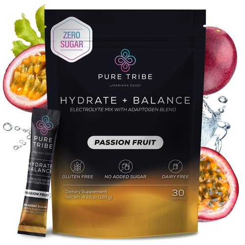 Pure Tribe Electrolytes Powder Packets - Sugar Free Hydration Powder Drink Mix Loaded with 6 B Vitamins & Minerals - Energy Drink Powder for Muscle & Mood Support - Passion Fruit Flavor - 30 Servings