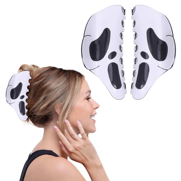 2pcs Halloween Hair Claw Clip Big Mask Ghost Face Clips Hairpin Funny Ponytail Clip Scream Grimaces Scary Styling Shark Clip Hair Accessories Halloween Styling