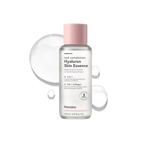 Hanskin Real Complexion Hyaluronic Skin Essence, Hydrating Toner for Dry, Dull, Sensitive Skin - Hyaluronic Acid Collagen Moisturizing Purifying Paraben-Free Korean Skincare for Face [5.07 fl. oz.]