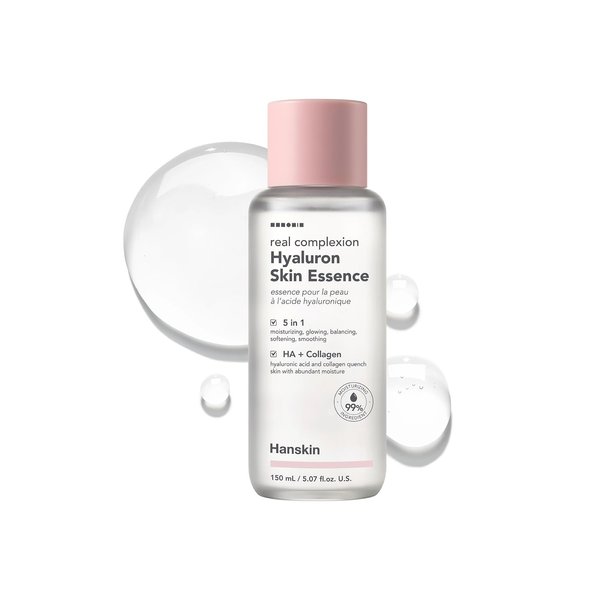 Hanskin Real Complexion Hyaluronic Skin Essence, Hydrating Toner for Dry, Dull, Sensitive Skin - Hyaluronic Acid Collagen Moisturizing Purifying Paraben-Free Korean Skincare for Face [5.07 fl. oz.]