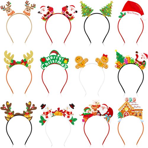 Cindeer 24 Pieces Christmas Party Headbands Felt Xmas Head Boppers Santa Antlers Christmas Tree Snowman Gingerbread Man Headwear for Christmas Party Favors Merry Christmas Party Supplies