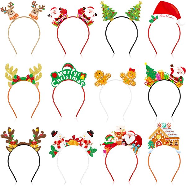 Cindeer 24 Pieces Christmas Party Headbands Felt Xmas Head Boppers Santa Antlers Christmas Tree Snowman Gingerbread Man Headwear for Christmas Party Favors Merry Christmas Party Supplies