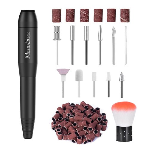 MelodySusie Electric Nail Drill Machine,PC120I Portable Electric Nail File Efile Set for Acrylic Gel Nails, Manicure Pedicure Tool with Nail Drill Bits Sanding Bands Dust Brush, Black