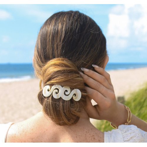 Camila Paris CP3169 French Hair Barrette Clip for Girls, Handmade, White, Gold Metal Clasp Strong Hold Grip Hair Clips for Women, No Slip and Durable Styling Girls Hair Accessories, Made in France