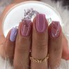Short Square Fake Nails Pink Press on Nails Nude False Nails with Design Gold Line Purple Glossy Glue on Nails Full Cover Acrylic Stick on Nails for Women 24pcs