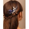 YERTTER Wedding Crystal Leaf Bridal Hair Comb Clip Pearl Wedding Hair Accessories for Bride Bridesmaid Flower Girls (Blue)