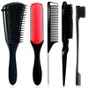 5 Pcs Detangling Brush Set Cushion Nylon Bristle Shampoo Brush Dual Edge Brush Teasing Brush Styling Comb (Black-1)