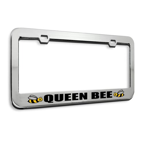 Speedy Pros Metal License Plate Frame Queen Bee Chrome Tag Border Car Accessories Chrome 2 Holes 1 Frame
