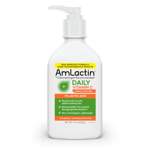 AmLactin Daily Vitamin C Lotion - 7.9 oz Body Lotion with 7% Lactic Acid - Skin-Brightening Exfoliator and Moisturizer for Dry Skin
