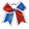 New "GLITTER DUO Red & Blue" Cheer Bow Pony Tail 7 Inch Girls Hair Bows Cheerleading Dance Practice Football Games Competition Birthday Grosgrain Ribbon