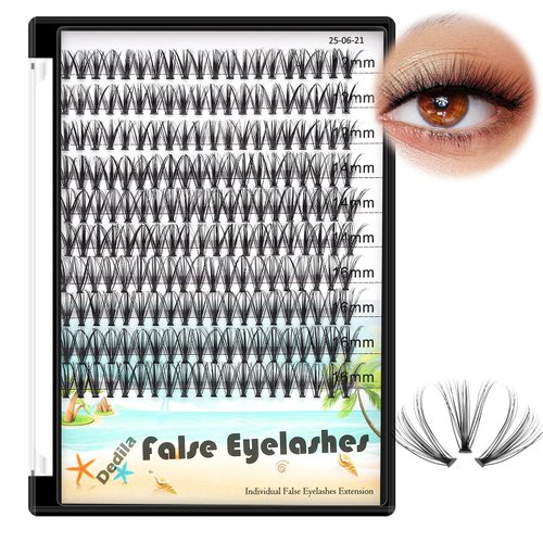 Dedila 200Pcs Handmade Individual False Eyelashes Thickness 0.07mm D Curl Mixed 10-12-14mm /11-13-15mm/12-14-16mm/16-18-20mm 3D Volume Cluster Eye Lashes Etensions (12-14-16mm)