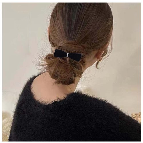 Yheakne Vintage Satin Bow Hair Clip Black Velvet Hair Barrette Winter Pearl Hair Holder Clip French Bow Barrette Headwear Bowknot Hair Accessories for Women and Girls Gifts