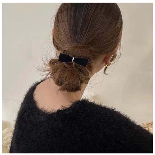 Yheakne Vintage Satin Bow Hair Clip Black Velvet Hair Barrette Winter Pearl Hair Holder Clip French Bow Barrette Headwear Bowknot Hair Accessories for Women and Girls Gifts