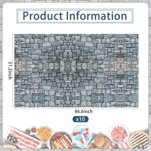Irenare 10 Pieces Cobblestone Tablecloth Stone Printed Table Cover Medieval Table Decoration Plastic Tablecloth Stone Brick Tablecovers for Medieval Castle Knight Themed Party Supplies, 4.3 x 7.2 Ft