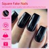 AddFavor 240pcs Black Press on Nails Medium Square Fake Nails, Glossy Acrylic Press on Nails Gel False Nails with Adhesive Stick for women