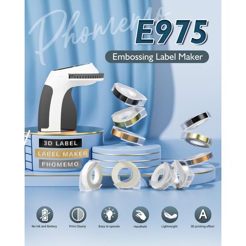 Phomemo Embossing Label Maker, E975 Vintage Retro Embossed Labeler, 3D Old School Label Makers, Handheld Manual Label Maker Machine Printer, Old Fashion Label Maker for Home, DIY & Crafting, Black