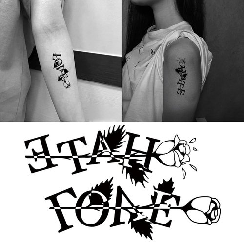 Oottati 2 Sheets Small Tiny Temporary Tattoo Stickers Love Hate Flower