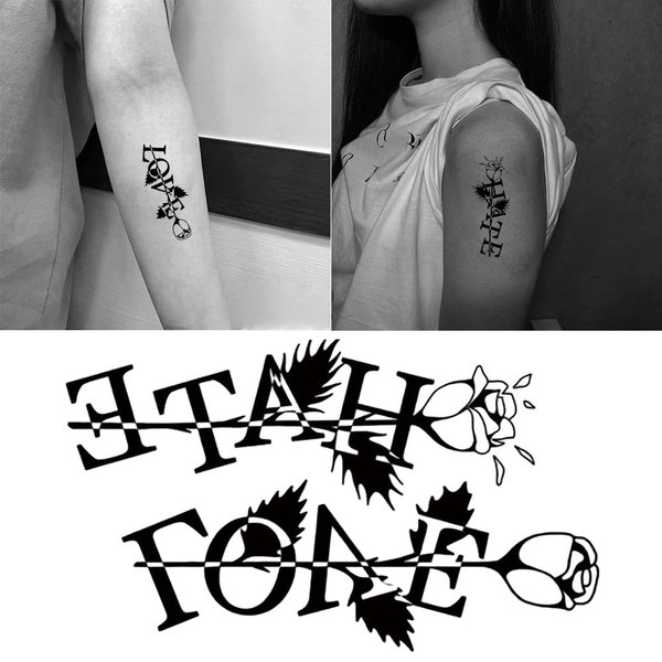 Oottati 2 Sheets Small Tiny Temporary Tattoo Stickers Love Hate Flower