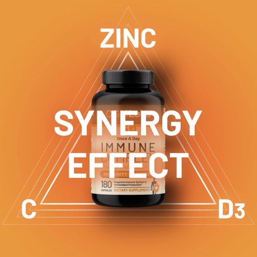 Immune Complex Once A Day - Vitamin C 900mg, Vitamin D3 2500IU, Zinc 25mg in Single Serving - 180 Capsules by CGM Labs