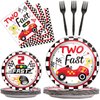 96pcs Two Fast Plates and Napkins Race Car Party Decorations Racing 2 fast Party Plates and Napkins Set Racing Sports Themed Dinnerware for Two Fast Kids Boys Birthday Supplies Favors, Serve 24