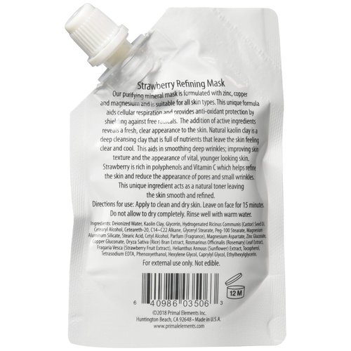 Primal Elements Face Mask, Clay Mud Facial Treatment, Reduce Pores & Treat Blackheads, Multi-Use Package, 1.18 oz - Strawberry Refining