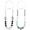 QIMGIC 2PCS Baby Teething Necklace for Mom to Wear, Babies Nursing Necklaces for Kids, Sensory Teether Toys for Toddlers Children Adults Baby Shower Birthday Gift (Green Grey Black)