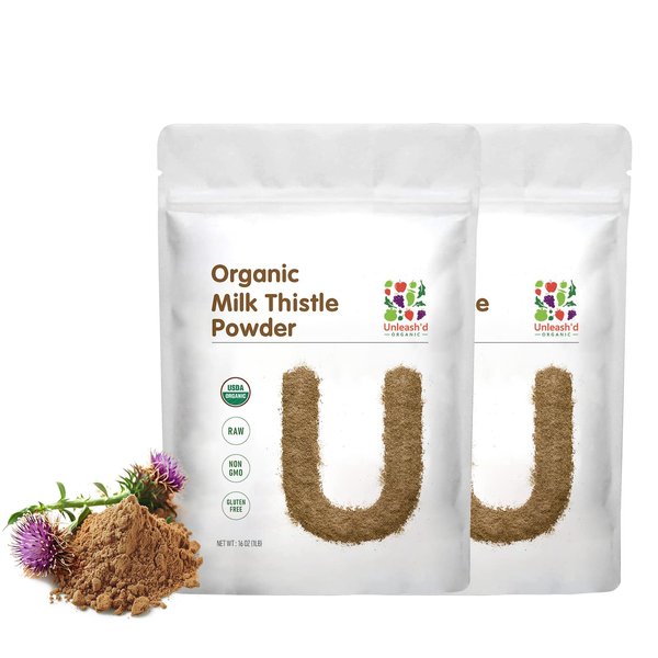 UNLEASH'D ORGANIC Organic Milk Thistle Powder 2-Pack Rich in Silymarin and Antioxidants Immune Support 100% Pure and Organic