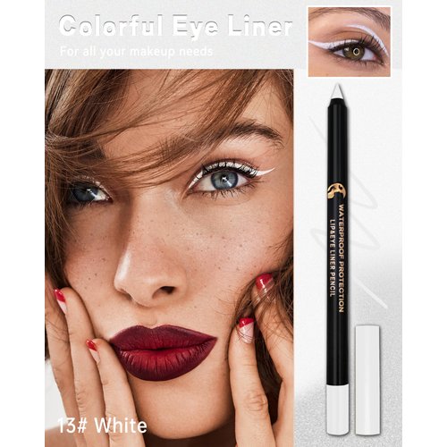 White Eyeliner for Waterline, Sharpenable Multi-Use Matte Gel Eyeliner Waterproof, Smudge-Proof Long Lasting Colored Eye Liner Pencil Makeup with Sharpener, Smooth Cream Brightener Dineador De Ojos-13