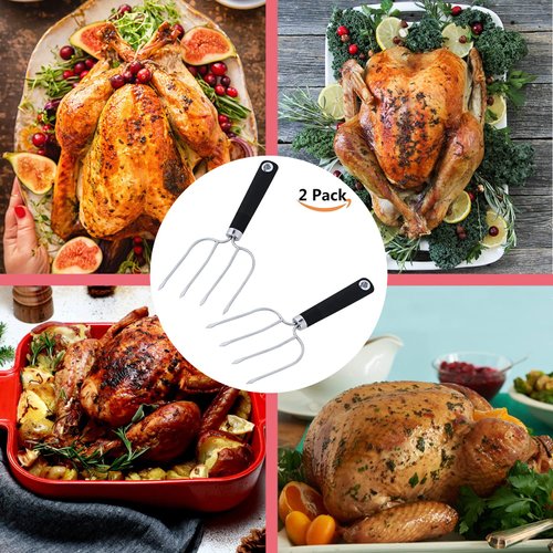 Turkey Lifter Forks Set of 2 Stainless Steel Turkey Lifters with Non-Slip Handle Turkey and Poultry Lifters Turkey Claws Carving Fork