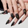 GLAMERMAID Press on Nails Medium Almond, Handmade Black Nails Polish Glue on Nails with Galaxy, 24Pcs Short Stiletto Acrylic False Nails Kit Reusable UV Finish Full Cover Stick on Nails for Women Gift