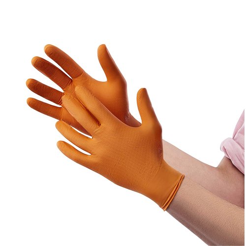 Venom Steel Maximum Grip Nitrile Gloves, 8 Mil Thick, Raised Diamond Texture For Grip, Puncture and Rip Resistant, Hi-Visibility Orange, One Size Fits Most (100 Count)