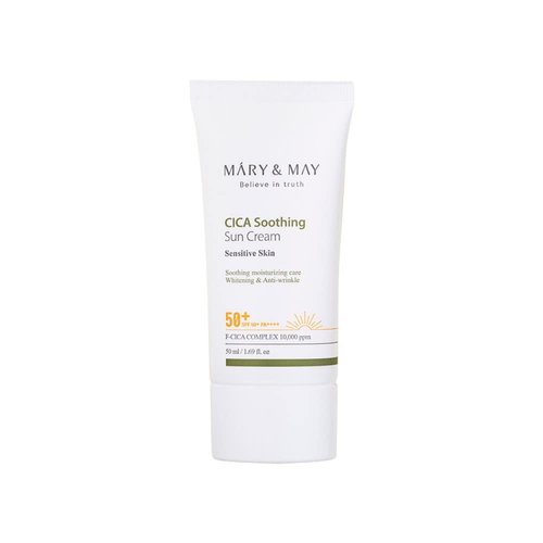 Mary&May CICA Soothing Sun Cream SPF50+ PA++++ 50ml, Korean sunscreen face, No Sticky, No Streak, No white cast, Sun block, Cica facial Vegan sun cream, Daily care