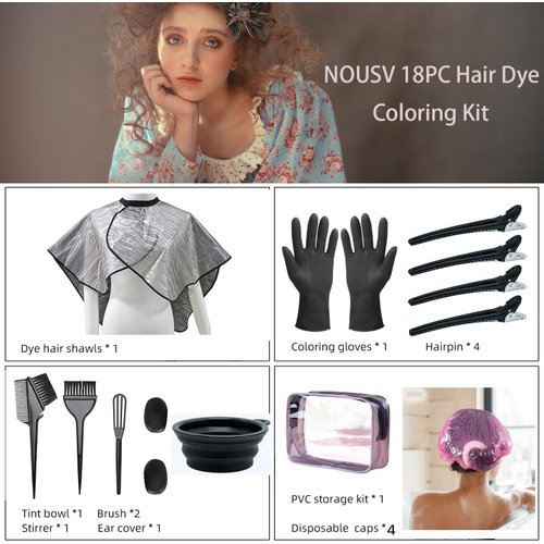 NOUSV Hair Dye Kit 18 Pieces Hair Coloring Kit, Hair Tinting Bowl, Hair agitator, Dye Brush, Ear Cover, Hairpin, Hair Coloring Cape For Hair Coloring Hair Dye Tools and DIY at Home