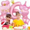 6th Birthday Decorations for Girl, Crown 6 Balloon, Pink Number 6 Balloons 40 Inch, Cat Themed Party Decorations Baby Shower Supplies
