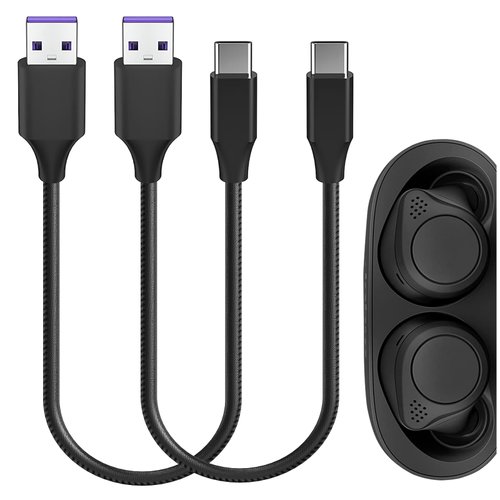 Geekria USB Earbuds Vegan Leather Fast Charger Cable Compatible with Jabra Elite 10 Gen 2, Elite10, Elite 8 Active, Elite 85t Charger, USB to USB-C Replacement Power Charging Cord (1ft/30cm 2Pack)