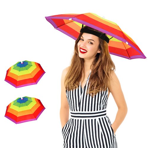 Umbrella Hat, 2 Pack Colorful Party Hats Hands Free Umbrella, Adjustable Fits All Age Kids Adults for Beach Fishing Gardening (Multi-color)