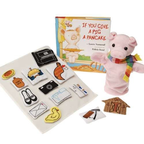 Constructive Playthings "If You Give A Pig a Pancake" 16 pc. Puppet and Props Set with Hardcover Book for Ages 2 Years and Up